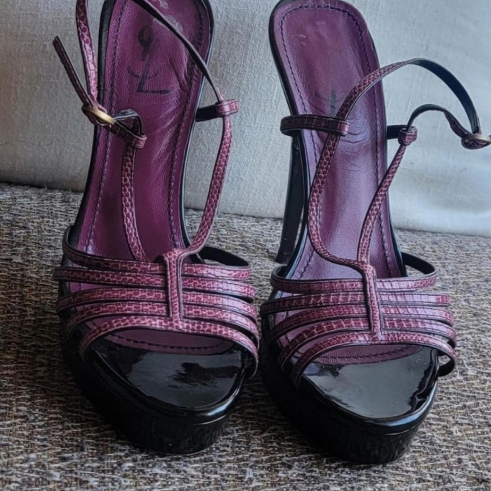 Yves Saint Laurent Pink and Black Heels with Ankle Strap